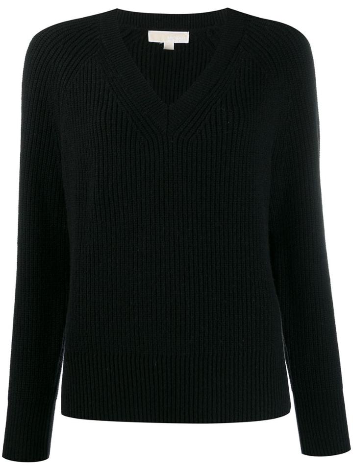 Michael Michael Kors Ribbed V-neck Jumper - Black