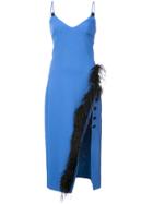 David Koma Feather Trim Midi Dress - Blue