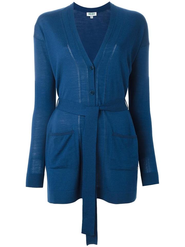 Kenzo Tie Waist Cardigan, Women's, Size: Medium, Blue, Wool