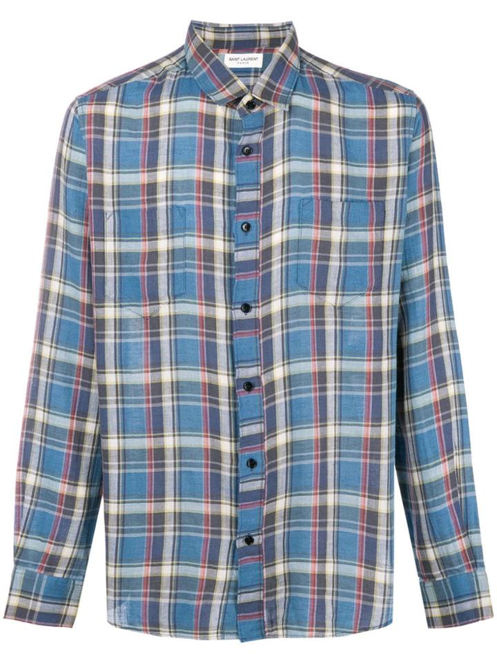 Saint Laurent Plaid Collared Shirt - Blue