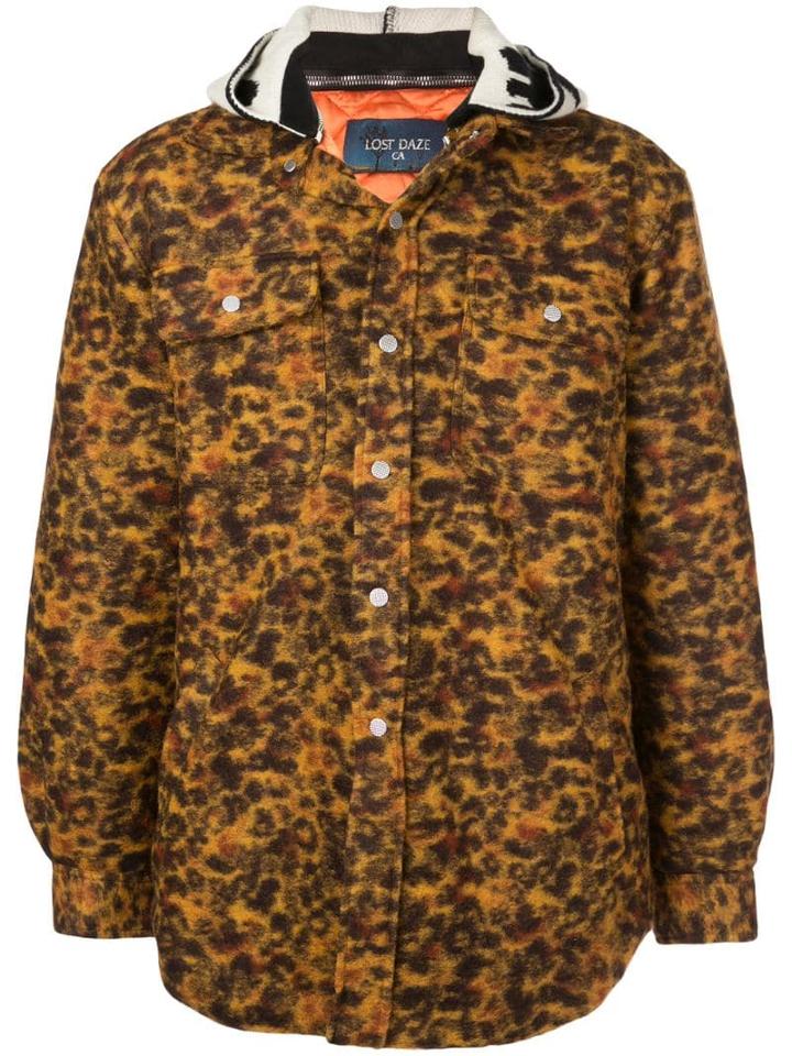 Lost Daze Contrast Hooded Trucker Jacket - Brown