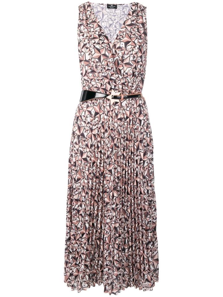Elisabetta Franchi Print Pleated Midi Dress - Brown