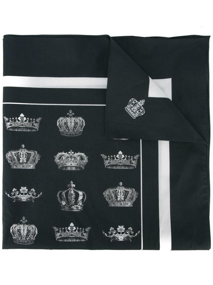 Dolce & Gabbana Crown Print Scarf, Men's, Black, Cotton