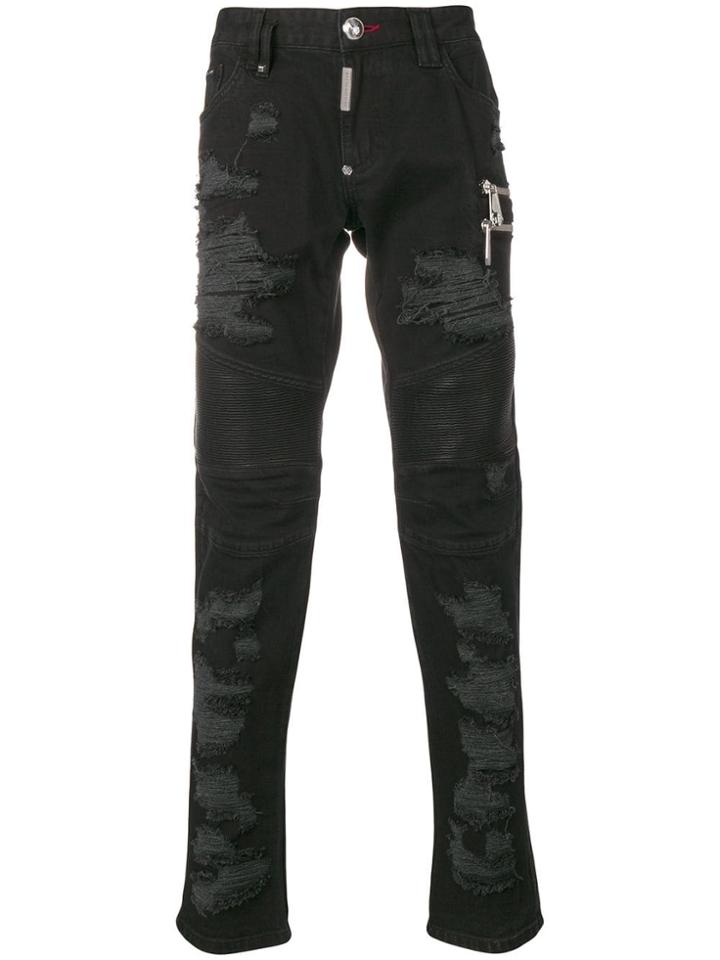 Philipp Plein Biker Zipped Jeans - Black