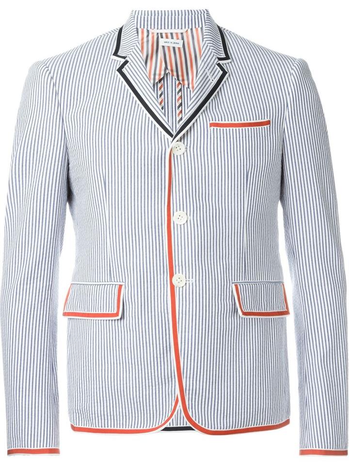 Thom Browne Striped Blazer, Men's, Size: 2, Blue, Cotton/cupro