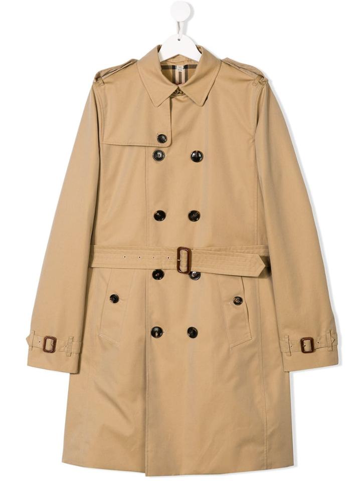 Burberry Kids Teen Double Breasted Trench Coat - Neutrals