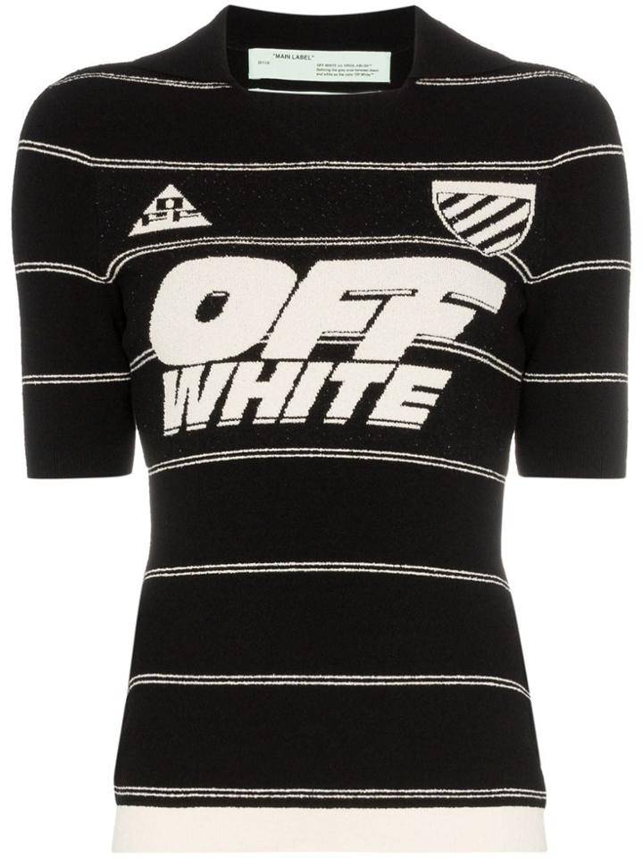 Off-white Stripe Print Knitted Polo Shirt - Black