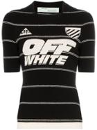 Off-white Stripe Print Knitted Polo Shirt - Black