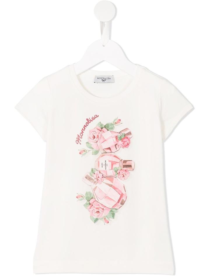 Monnalisa Perfume Bottle Print T-shirt, Girl's, Size: 10 Yrs, White