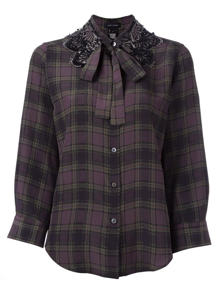 Marc Jacobs Embellished Collar Check Shirt, Women's, Size: 8, Green, Silk