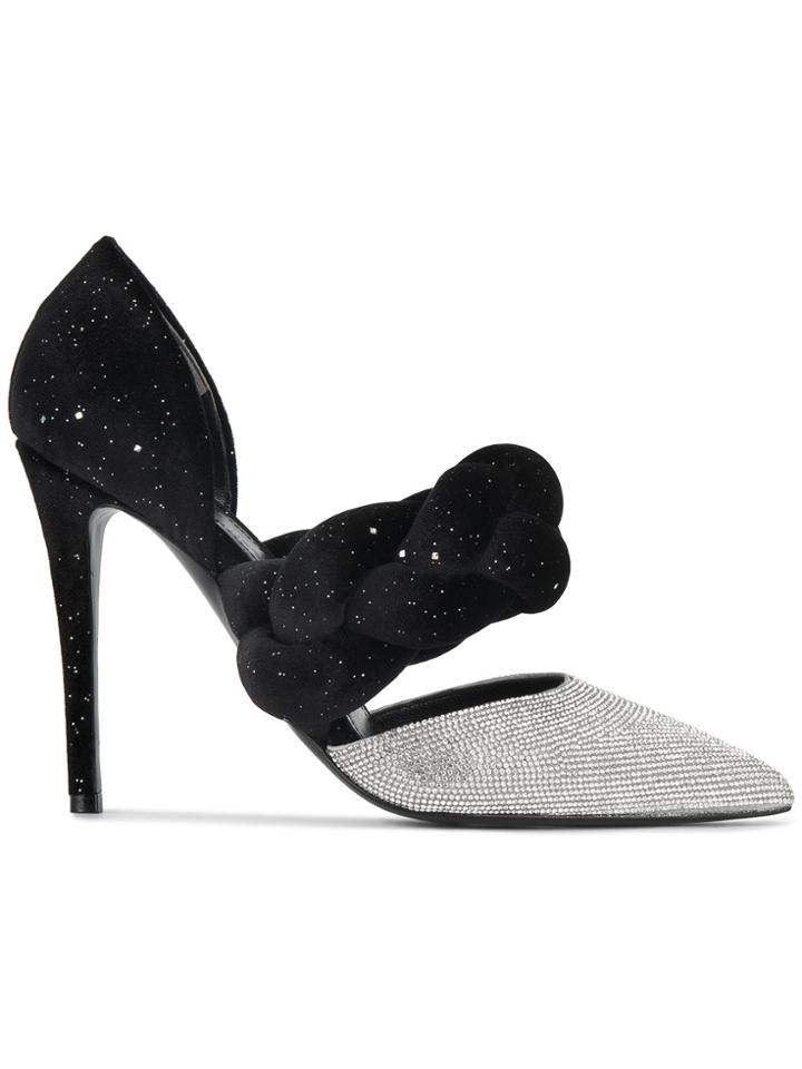 Marco De Vincenzo Black Crystal Braided Strap 110 Pumps