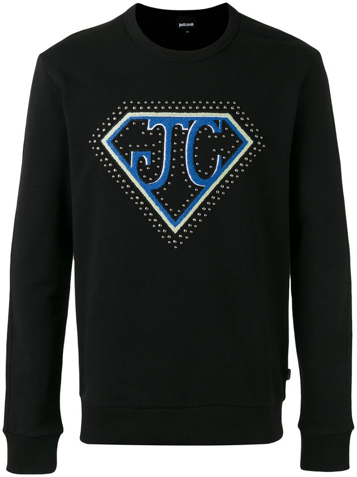 Just Cavalli Logo Embroidered Sweatshirt, Men's, Size: Small, Black, Cotton