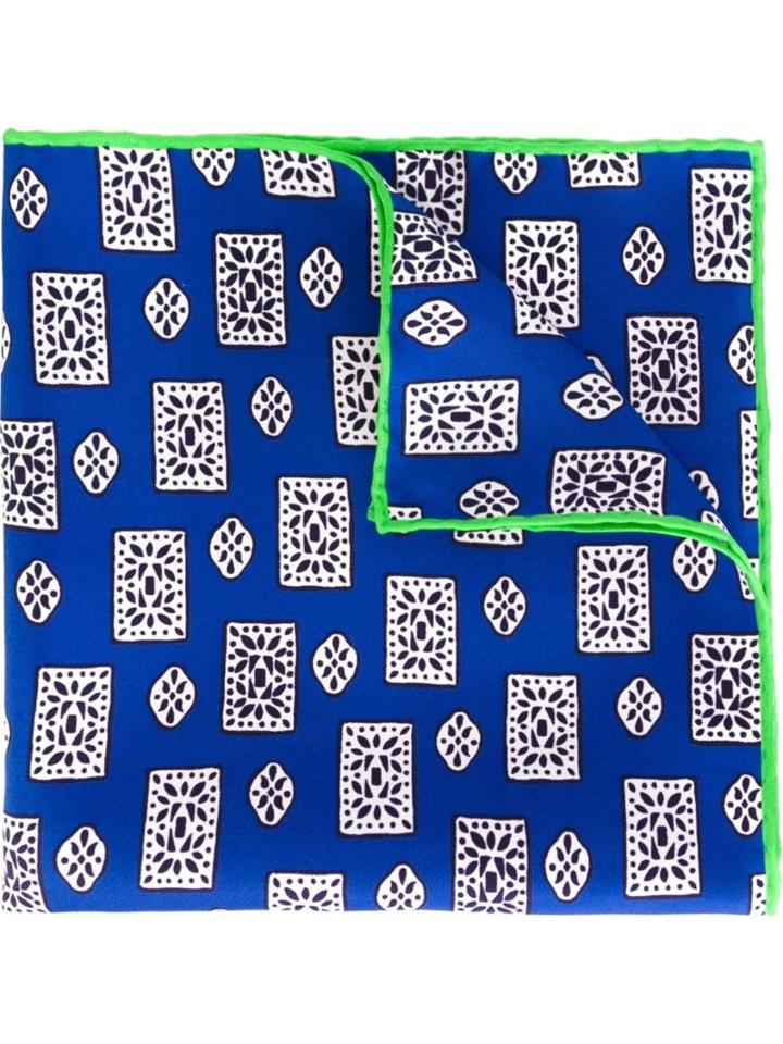 Kiton Medallion Print Pocket Square, Men's, Blue, Silk