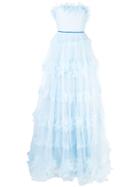 Marchesa Notte Tulle Ball Gown With Ruffles - Blue