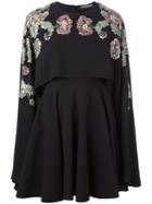 Alexander Mcqueen Embellished Cape Dress, Women's, Size: 40, Black, Silk/glass/plastic/silk