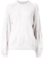 Muveil Bishop Sleeves Textured Sweater, Women's, Size: 36, White, Wool/nylon