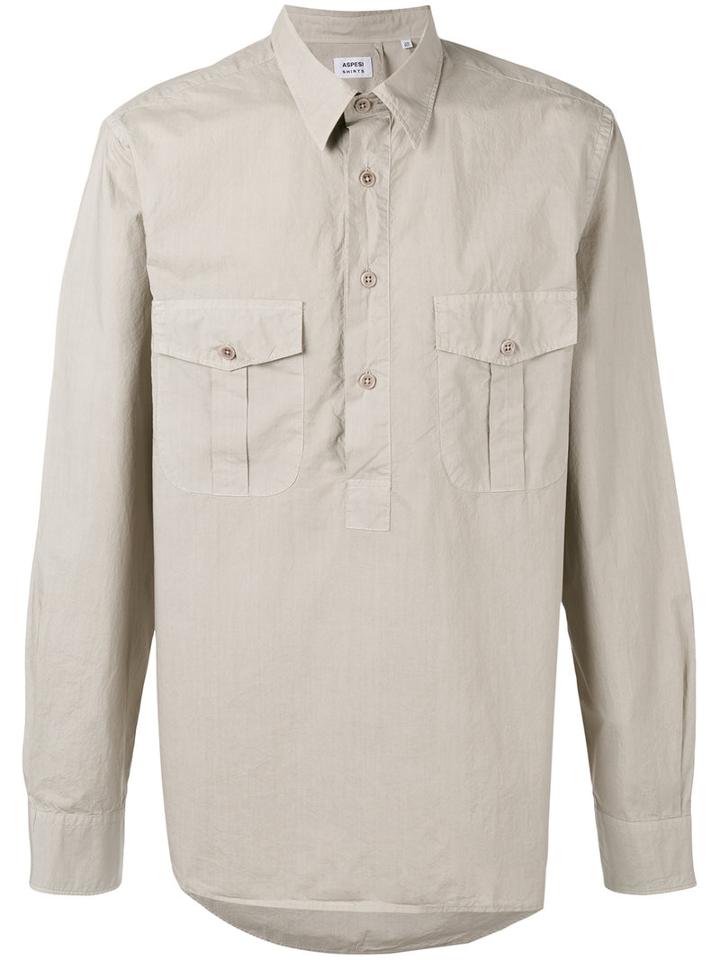 Aspesi - Half Button Shirt - Men - Cotton - 42, Nude/neutrals, Cotton