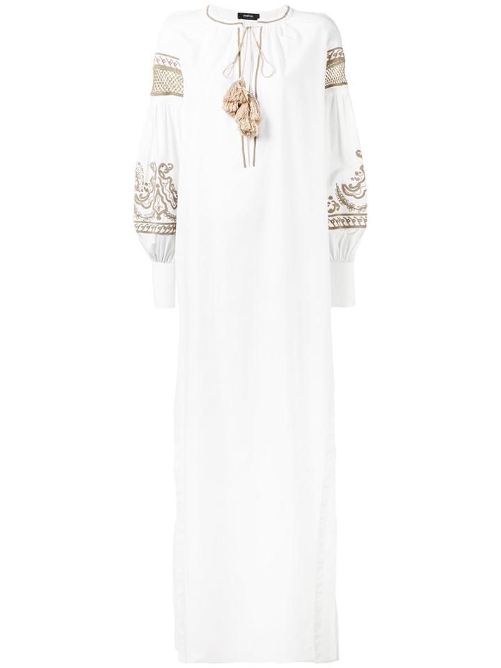 Embroidered Poet Sleeve Maxi Dress - Women - Cotton - 40, White, Cotton, Wandering