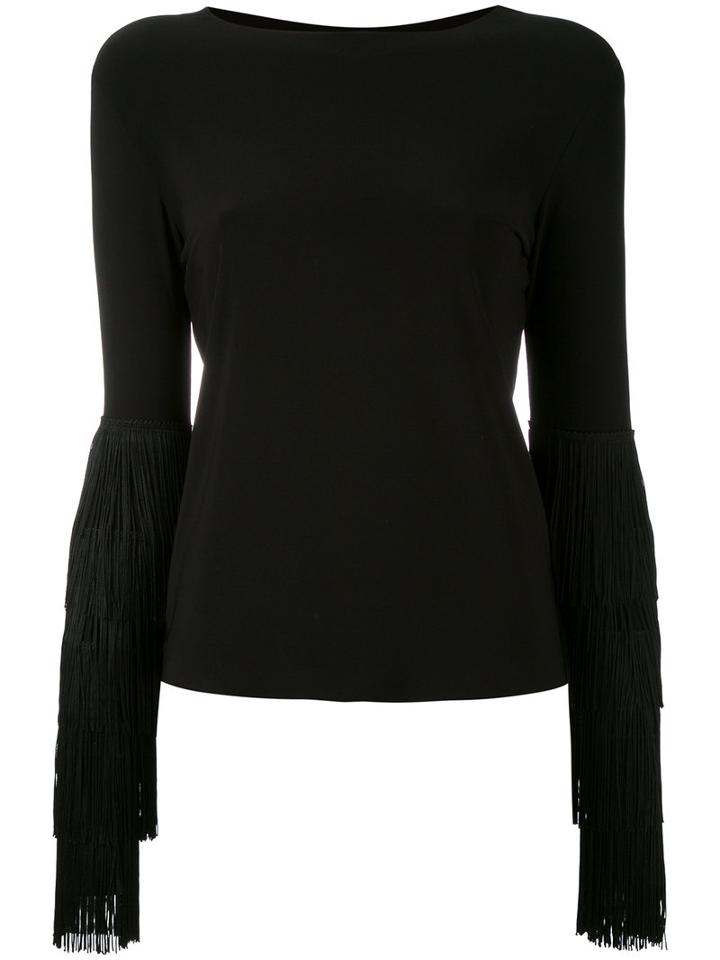 Norma Kamali - Fringed Sleeve Blouse - Women - Polyester/spandex/elastane/rayon - M, Black, Polyester/spandex/elastane/rayon