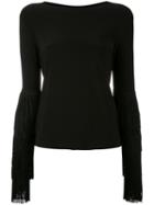 Norma Kamali - Fringed Sleeve Blouse - Women - Polyester/spandex/elastane/rayon - M, Black, Polyester/spandex/elastane/rayon