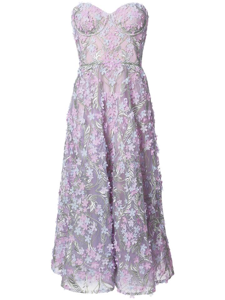 Marchesa Notte - Floral Embroidered Dress - Women - Nylon - 8, Pink/purple, Nylon