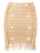 Balmain Fringed Tweed Mini Skirt - Gold
