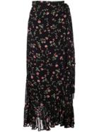 Ganni Floral Print Wrap Skirt - Black