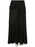 Goen.j Asymmetric Lace Paneled Skirt - Black