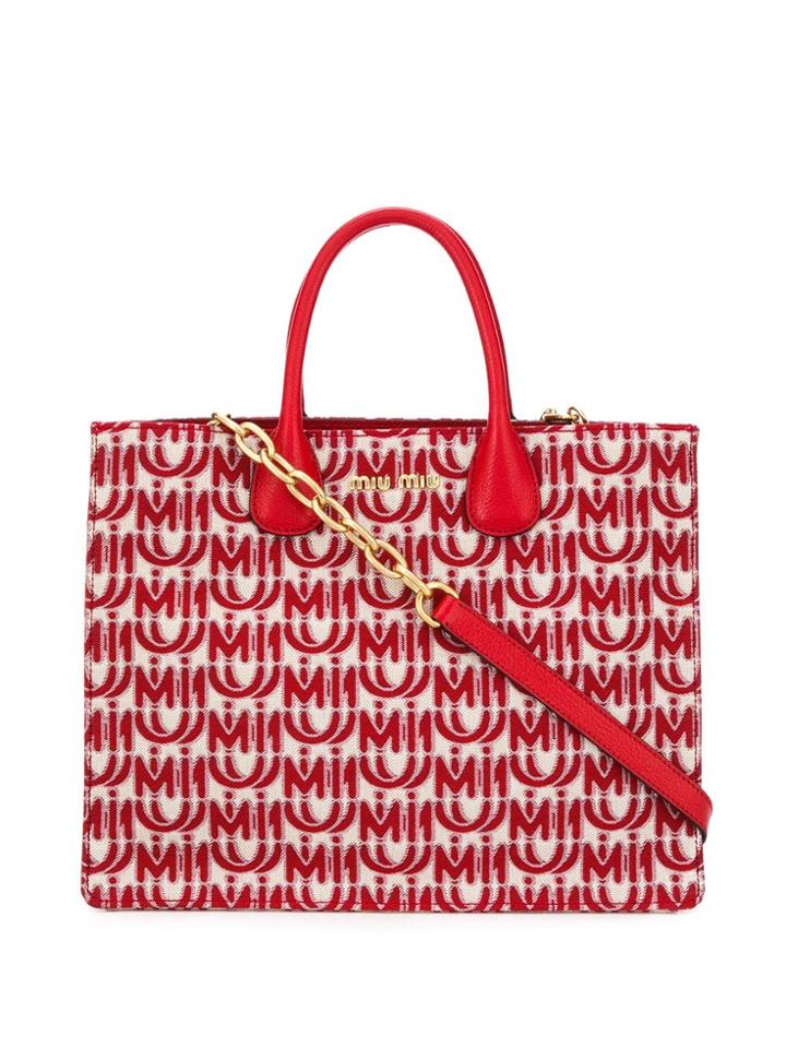 Miu Miu Jacquard Tote Bag - Red