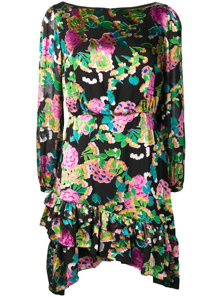 Saloni Hydrangea Print Mini Dress - Black