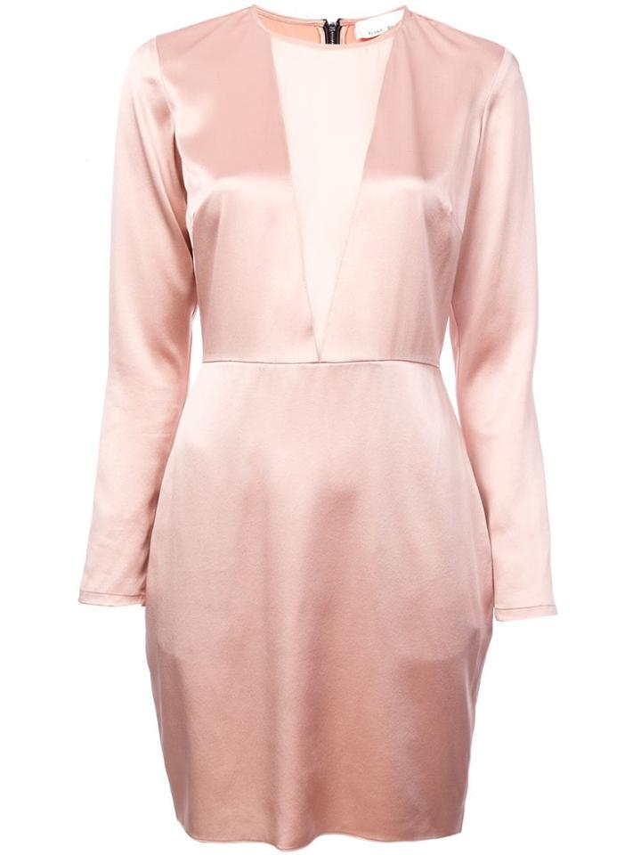 Fleur Du Mal Long Sleeve Sheer Plunge Dress - Pink & Purple