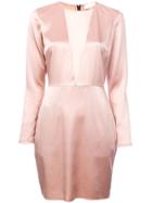 Fleur Du Mal Long Sleeve Sheer Plunge Dress - Pink & Purple