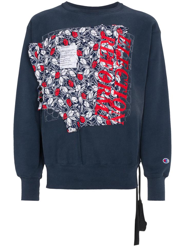 Election Reform Floral Embroidered Cotton Blend Sweatshirt - Blue