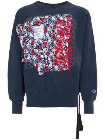 Election Reform Floral Embroidered Cotton Blend Sweatshirt - Blue