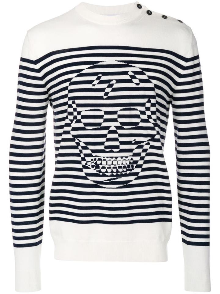 Alexander Mcqueen Striped Skull Jumper - White