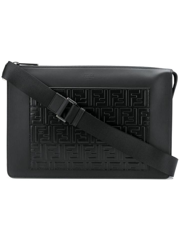 Fendi Logo Embossed Shoulder Bag - Black