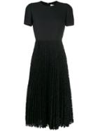 Valentino Pleated Lace Midi Dress - Black