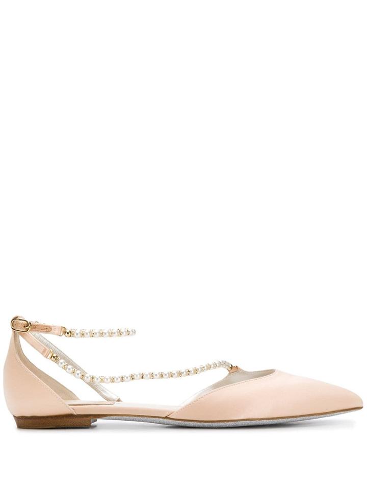 René Caovilla Pearl Strap Ballerina Shoes - Neutrals
