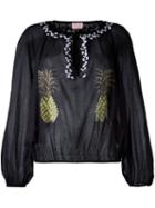 Giamba Collarless Pineapple Print Blouse, Women's, Size: 42, Black, Cotton