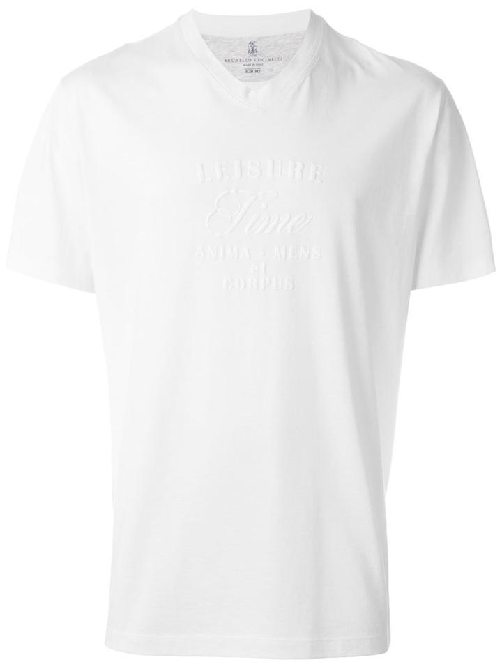 Brunello Cucinelli Classic V Neck T-shirt, Men's, Size: M, White, Cotton