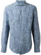 Ermanno Scervino Jacquard Shirt, Men's, Size: 46, Blue, Cotton/linen/flax