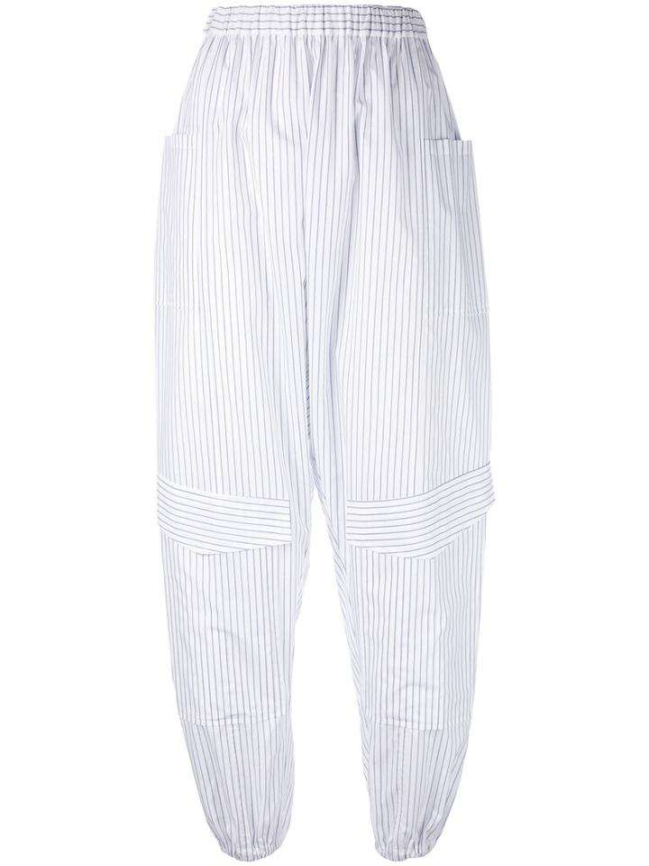Chalayan Striped Balloon Trousers, Women's, Size: 40, White, Cotton