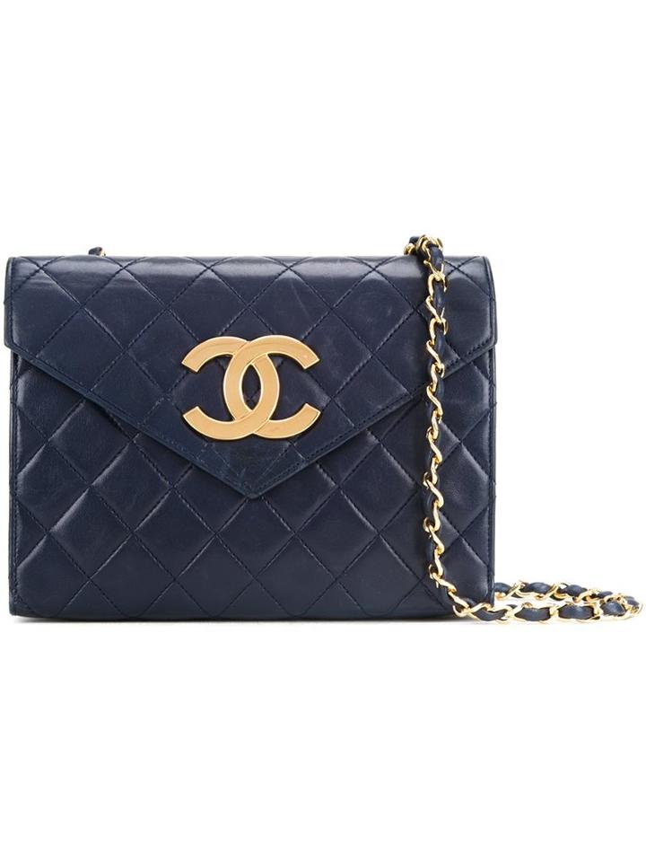 Chanel Vintage Quilted Envelope Shoulder Bag, Women's, Blue