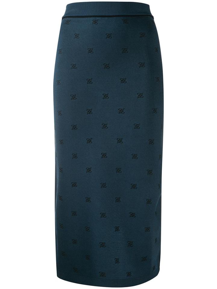 Fendi Embroidered Ff Karligraphy Motif Skirt - Blue