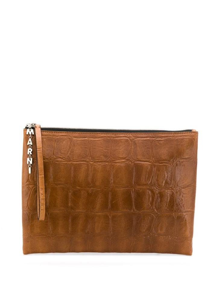 Marni Croco-embossed Clutch - Brown