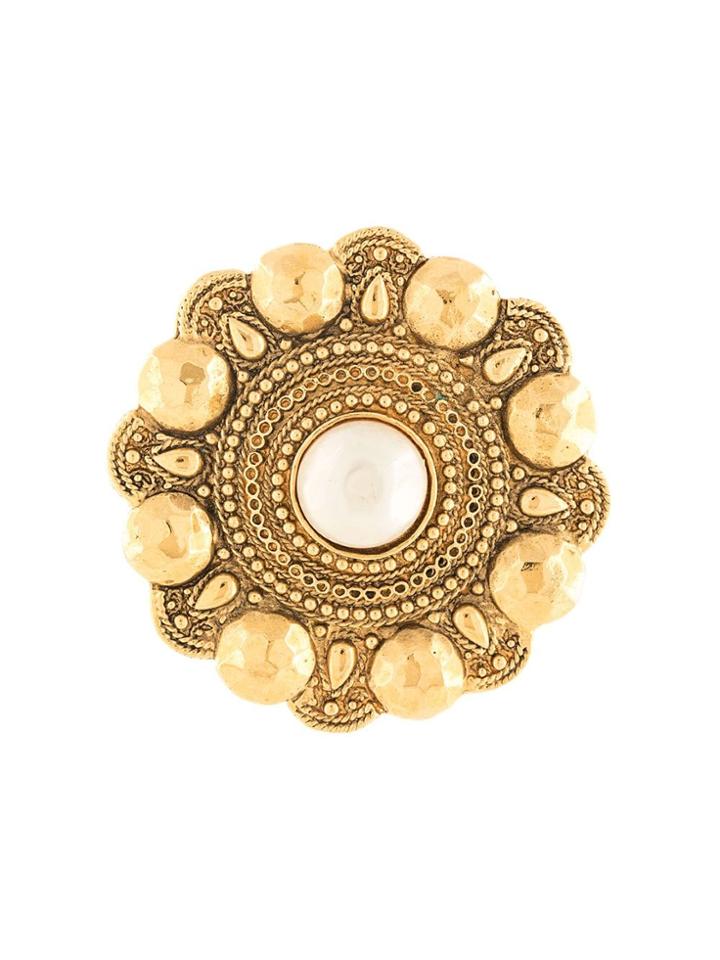Chanel Pre-owned Flower Embossed Brooch - Gold