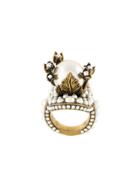 Gucci Flower Ring With Glass Pearls - Metallic