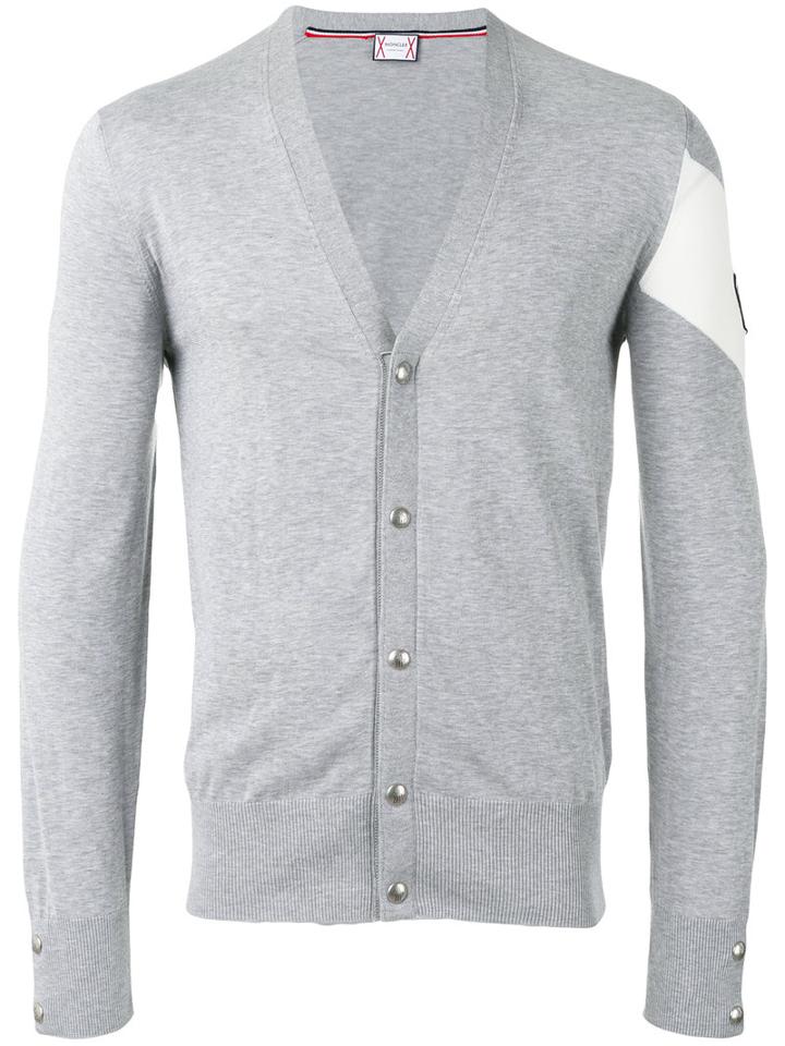 Moncler Gamme Bleu Knit Patch Sleeve Cardigan, Men's, Size: Large, Grey, Cotton