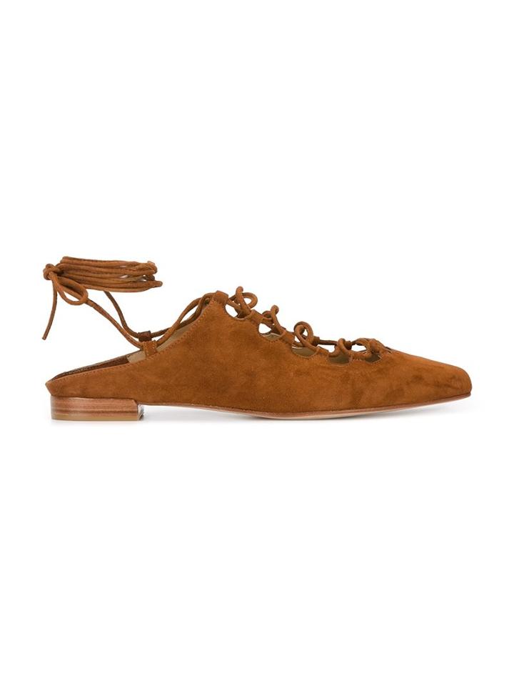 Stuart Weitzman Lace Up Flat Mules