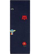 Gucci Embroidered Symbols Wool Scarf - Blue